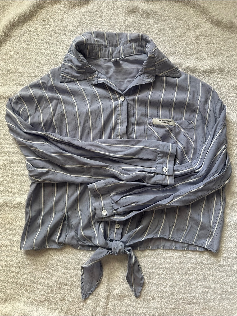 Light Blue/Periwinkle & White Striped Tie-Hem Shirt